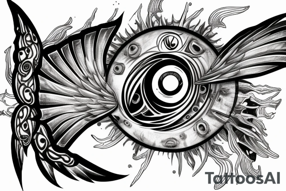 biomechanical eye with wings tattoo idea