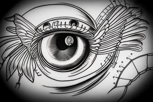 biomechanical eye with wings tattoo idea