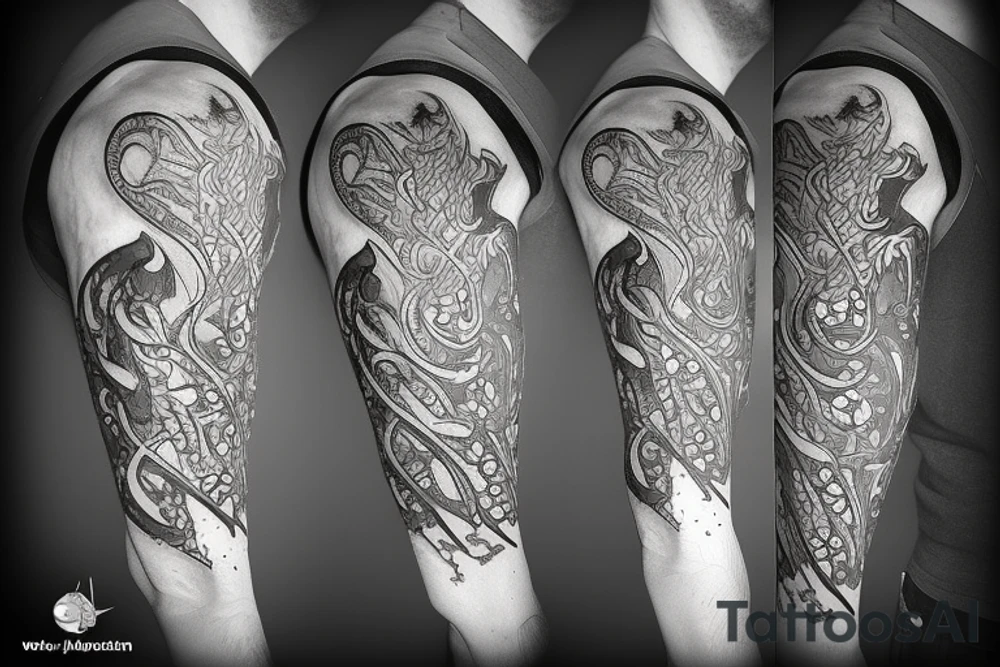 excalibur with smoke and leave around tattoo idea