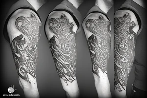 excalibur with smoke and leave around tattoo idea