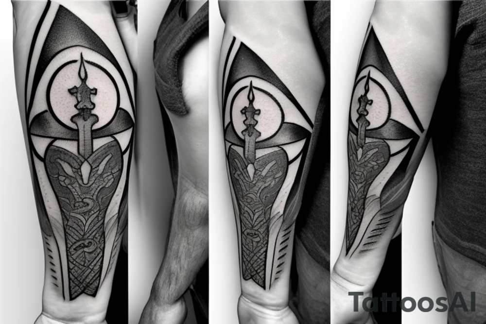 excalibur with smoke and leave around tattoo idea