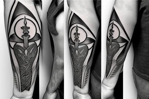 excalibur with smoke and leave around tattoo idea