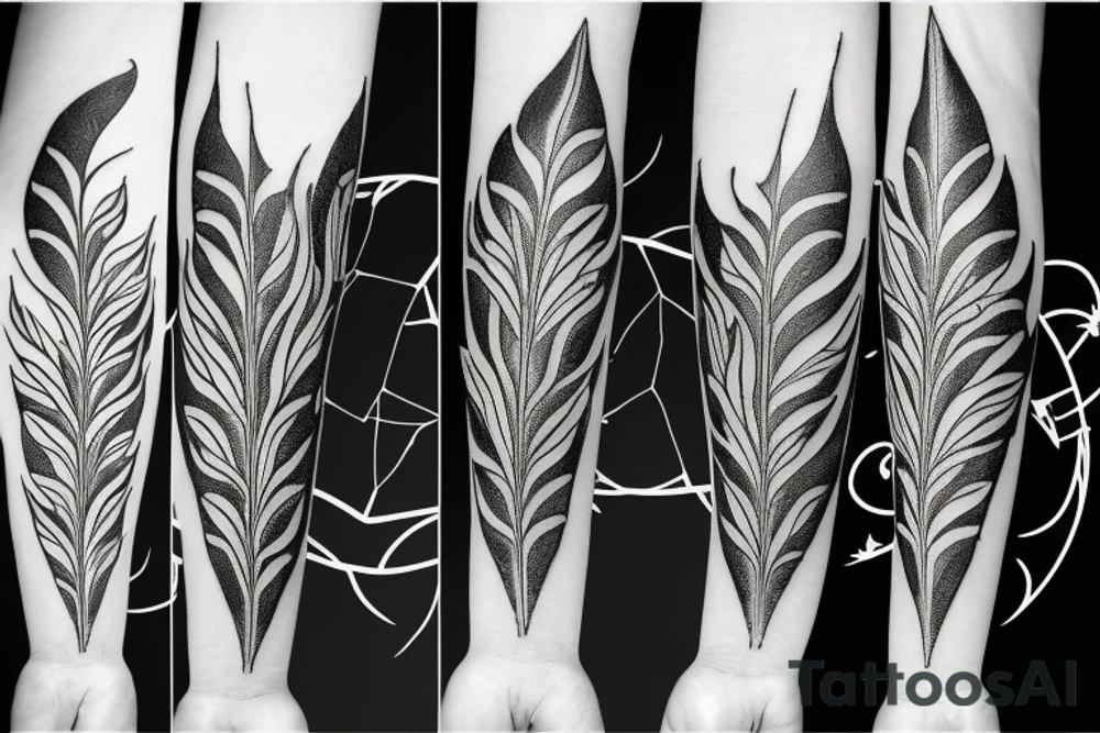excalibur sword with leaves and fire and dust around on the forearm tattoo idea