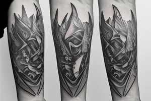 excalibur sword with and fire and dust around on the forearm tattoo idea