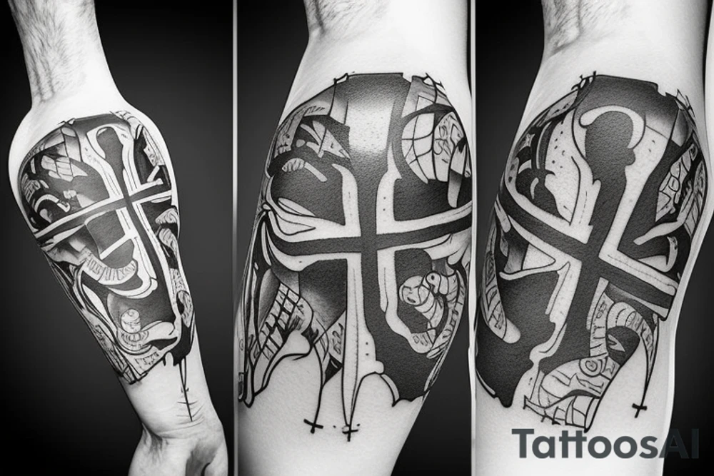 Boxing cross with word blessed tattoo idea