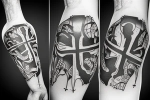 Boxing cross with word blessed tattoo idea