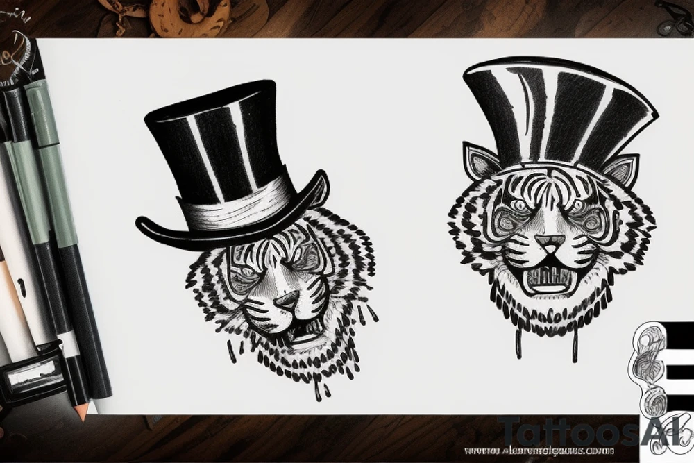 tiger head wearing a top hat tattoo idea
