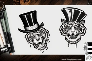 tiger head wearing a top hat tattoo idea