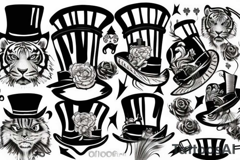 tiger head wearing a top hat tattoo idea