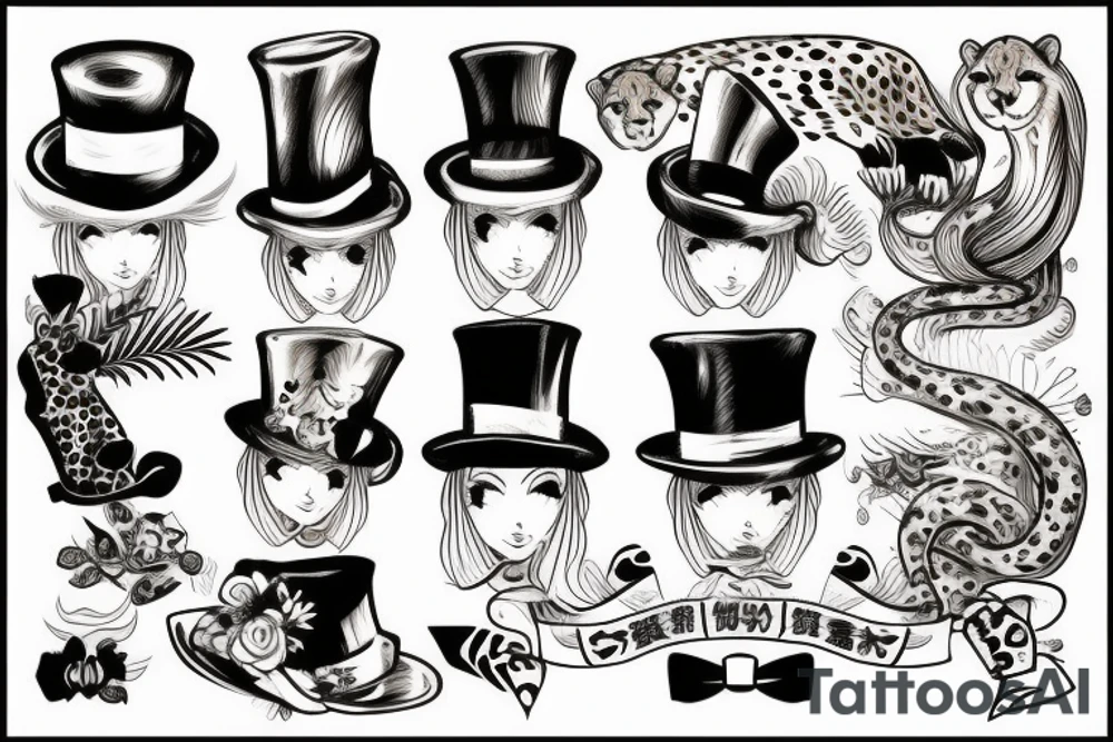 cheetah wearing top hat tattoo idea