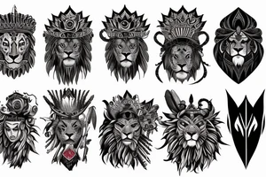 arm sleeve, lion face, mountain, Indian woman face, warrior man. tattoo idea