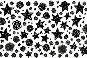 Forever young words bold with stars and flowers round crown tattoo idea