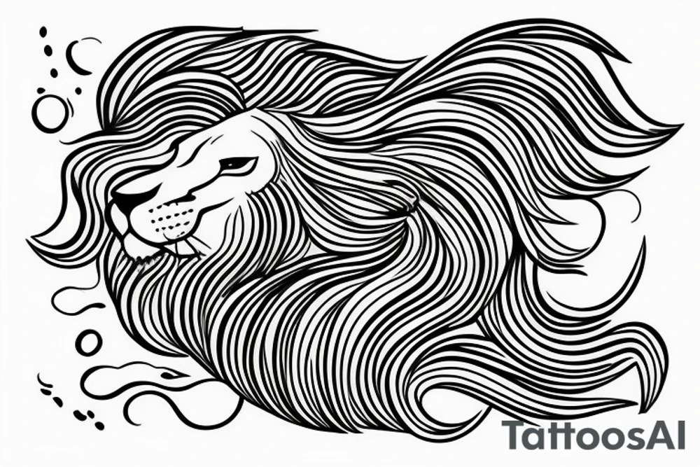 Lion with the mane turning into ocean waves tattoo idea