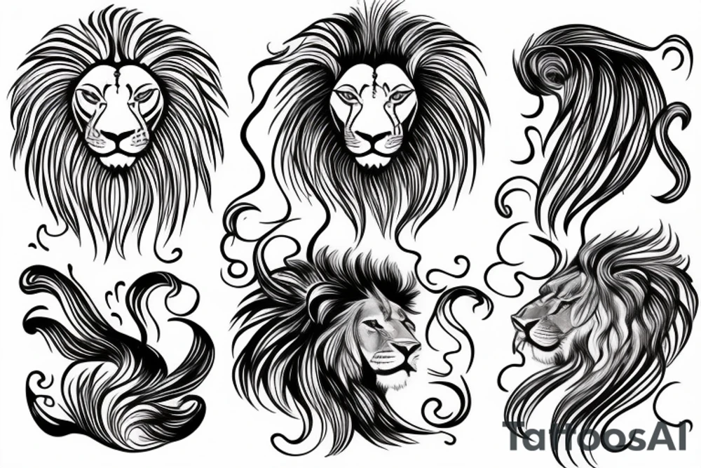 Lion with the mane turning into ocean waves tattoo idea
