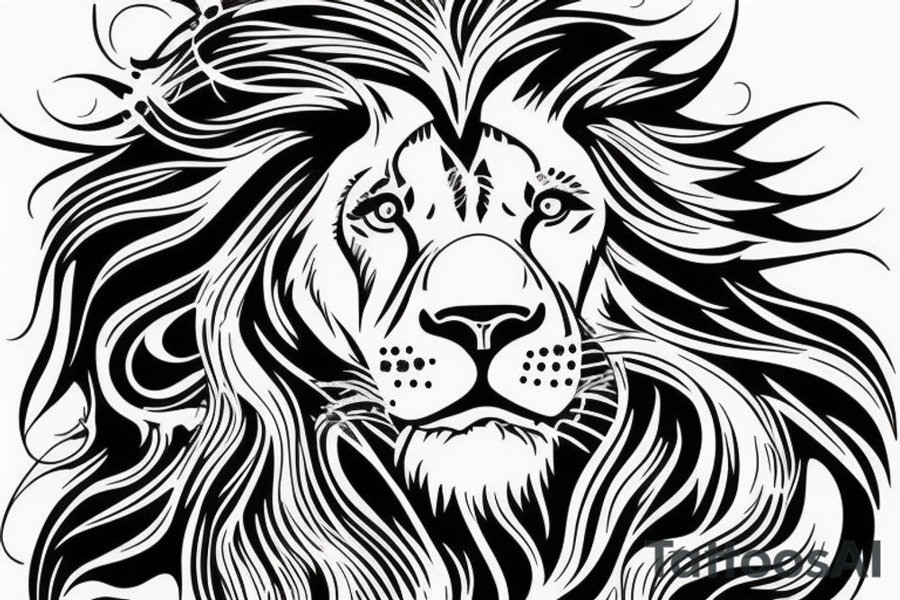 Lion with the mane turning into ocean waves tattoo idea