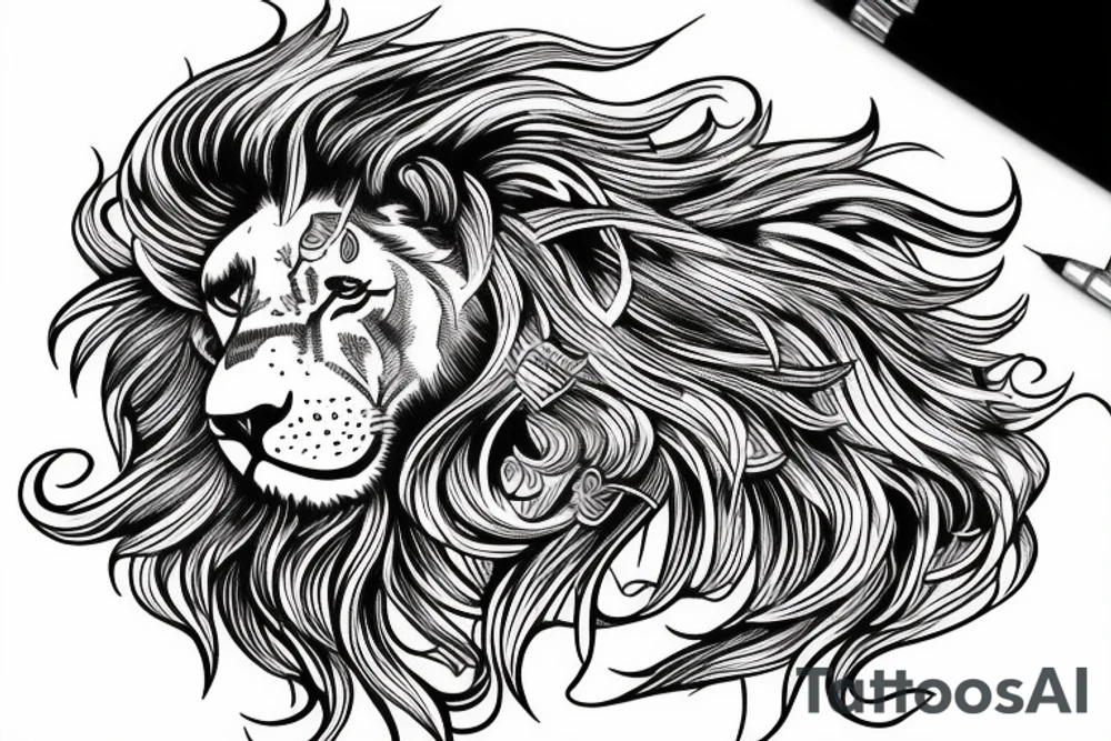Lion with the mane turning into ocean waves tattoo idea