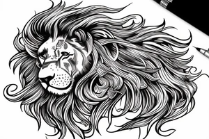 Lion with the mane turning into ocean waves tattoo idea