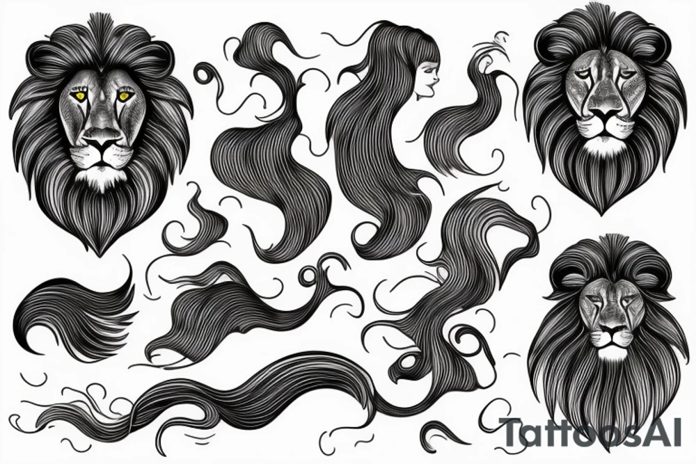 Majestic lion with hair as a ocean wave tattoo idea