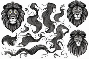 Majestic lion with hair as a ocean wave tattoo idea