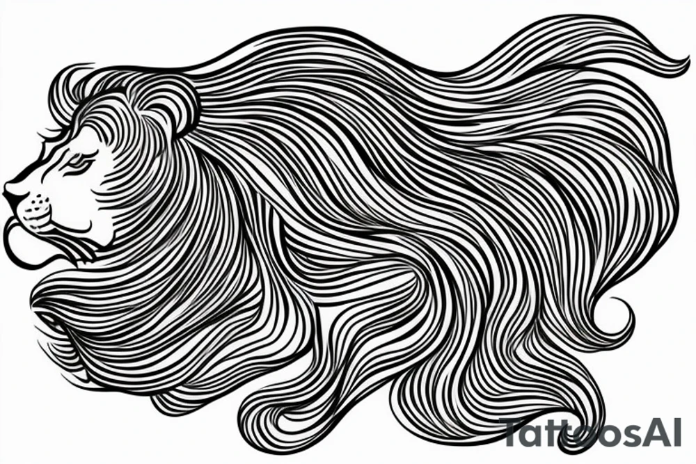 Majestic lion with hair as a ocean wave tattoo idea