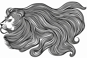 Majestic lion with hair as a ocean wave tattoo idea