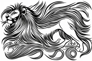 Majestic lion with hair as a ocean wave tattoo idea