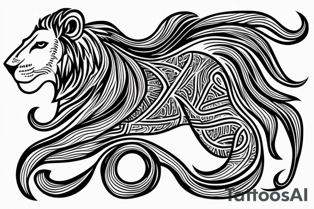 Majestic lion with hair as a ocean wave tattoo idea