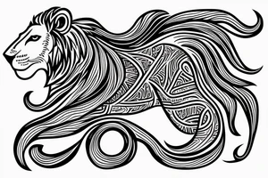 Majestic lion with hair as a ocean wave tattoo idea