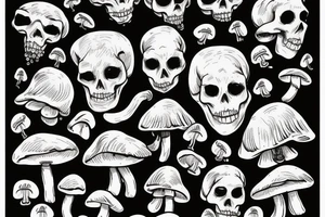 Human Skelton with mushrooms growing out of it tattoo idea