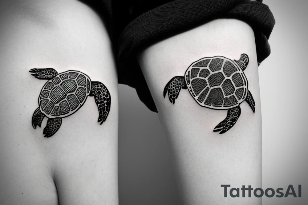 Sea turtle cat and bill minimalistic tattoo idea