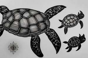 Sea turtle, cat and bull minimalistic tattoo idea