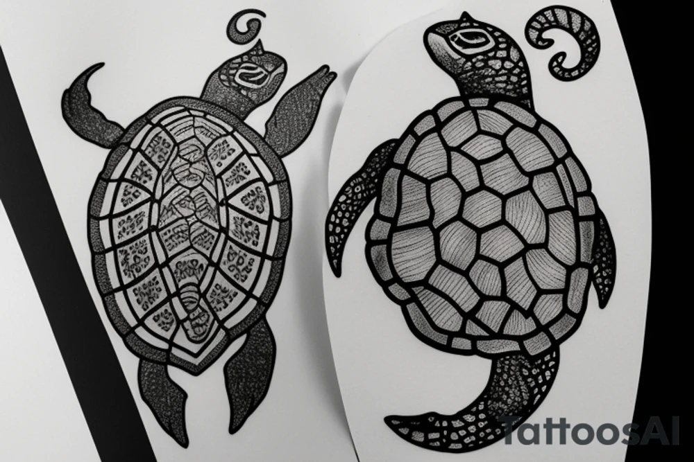 Sea turtle, cat and bull minimalistic tattoo idea