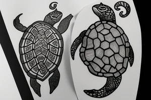 Sea turtle, cat and bull minimalistic tattoo idea