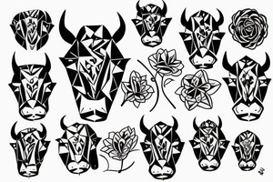 Minimalist bull head with flowers tattoo idea
