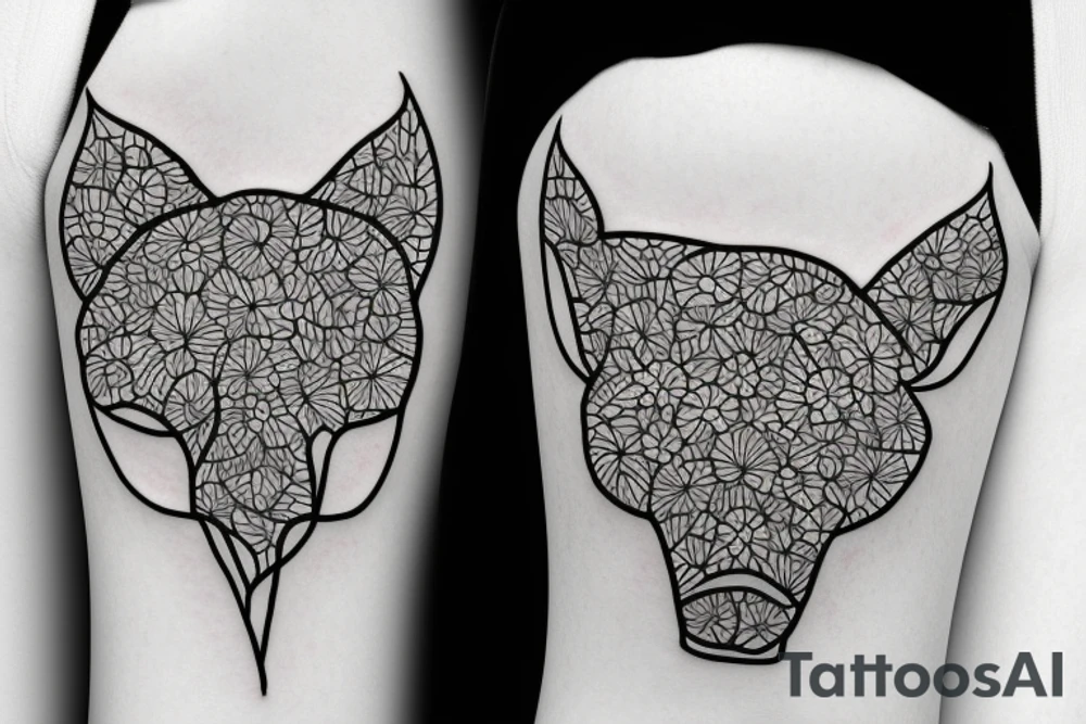 Minimalist bull head with flowers tattoo idea