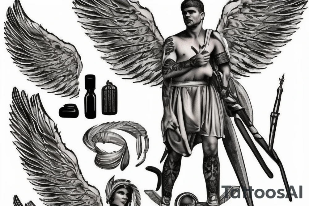 Roman solider with angel wings tattoo idea
