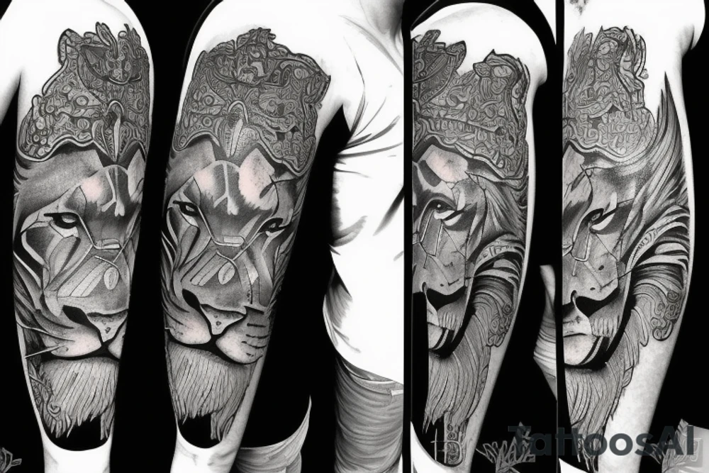 Lion, cross, architecture tattoo idea