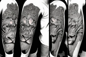 Lion, cross, architecture tattoo idea