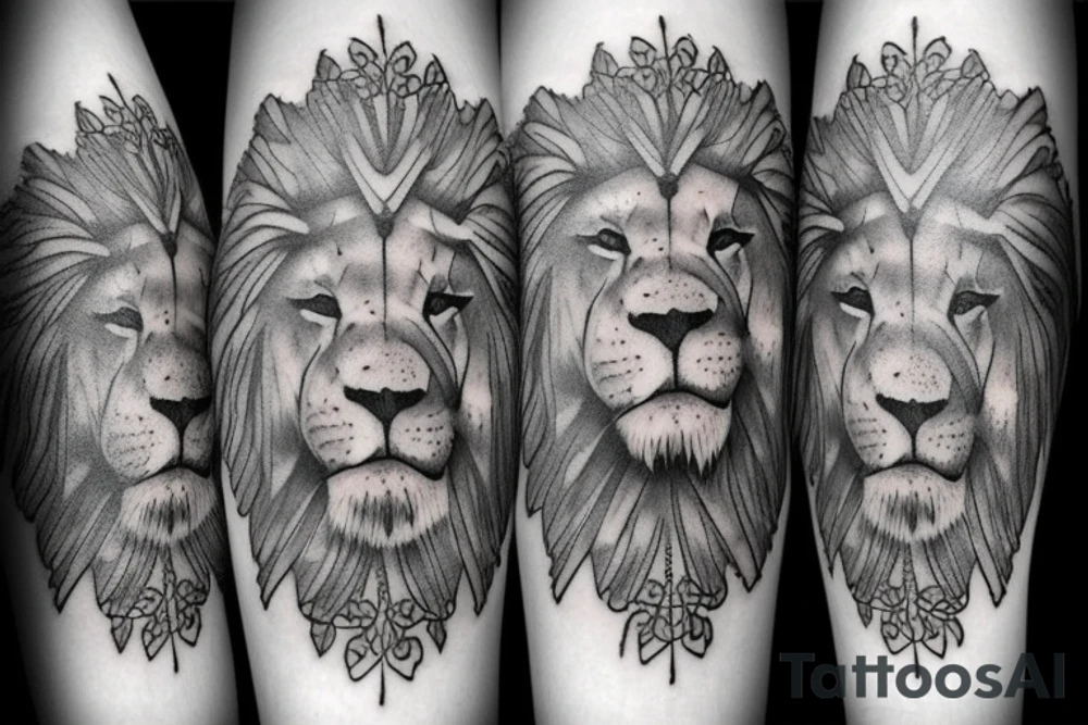 Lion, cross, architecture tattoo idea