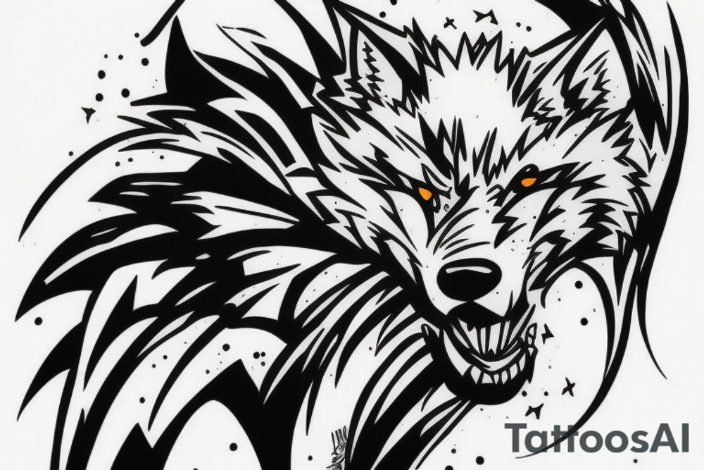 old wolf in a superhero costume tattoo idea