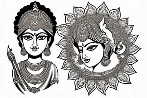Aashvi name in goddess durga style tattoo idea