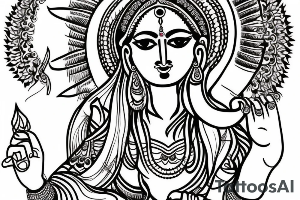 Aashvi name in goddess durga style tattoo idea