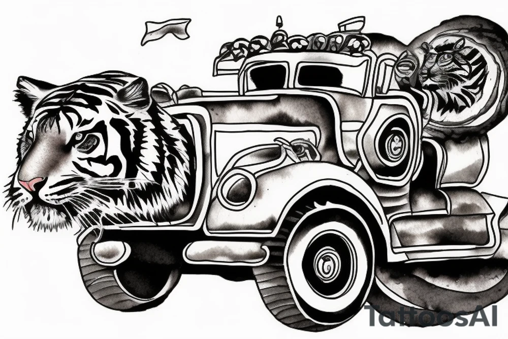 Long Ride with tiger truck tattoo idea