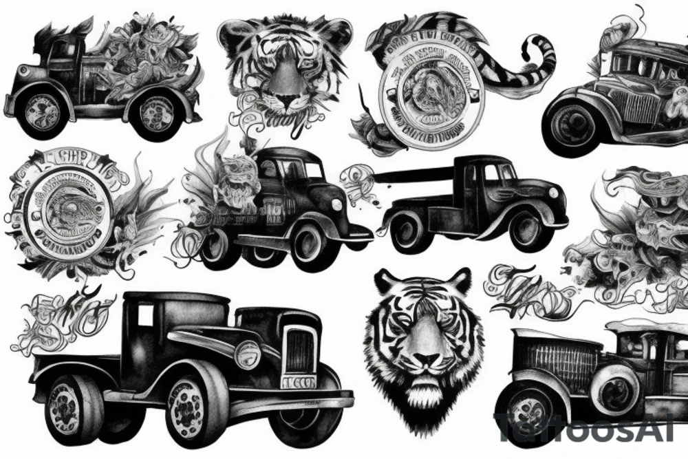 Long Ride with tiger truck tattoo idea