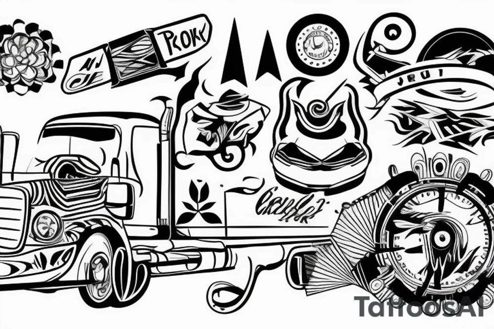 Long Ride with  truck tattoo idea