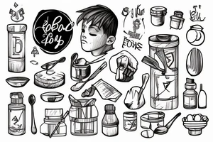a boy on stairs walking around  with a spoon full with oil in hand and trying to not spill it tattoo idea