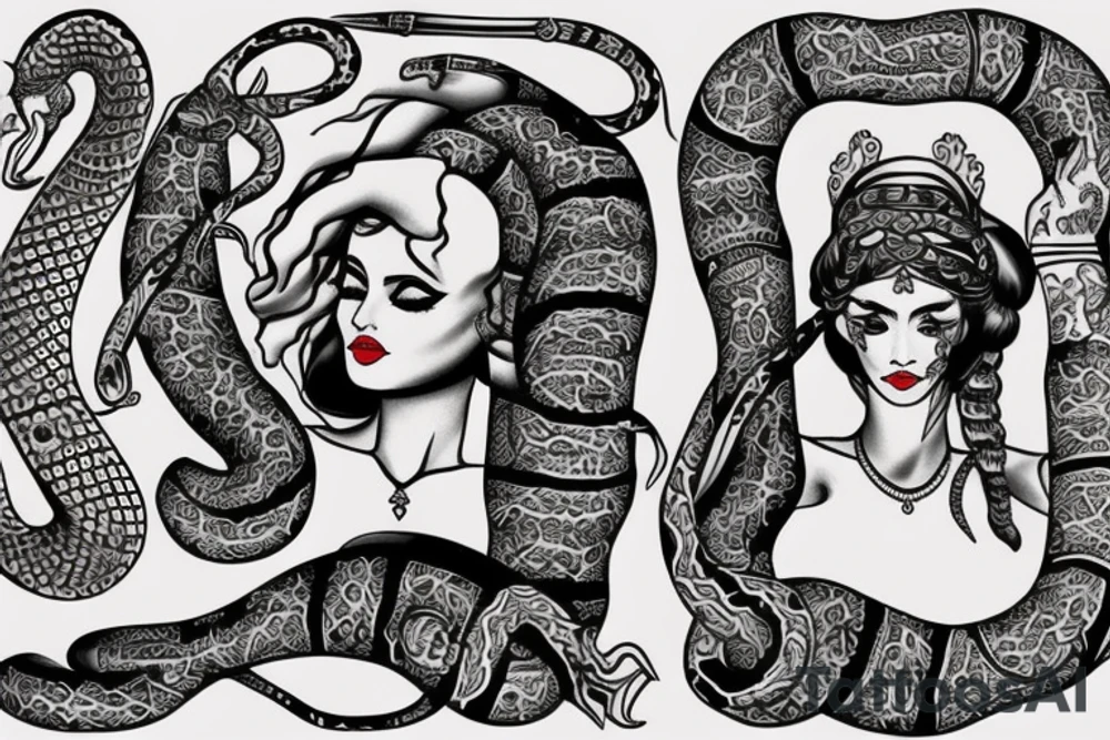 gypsy with snake and traditional symbols tattoo idea
