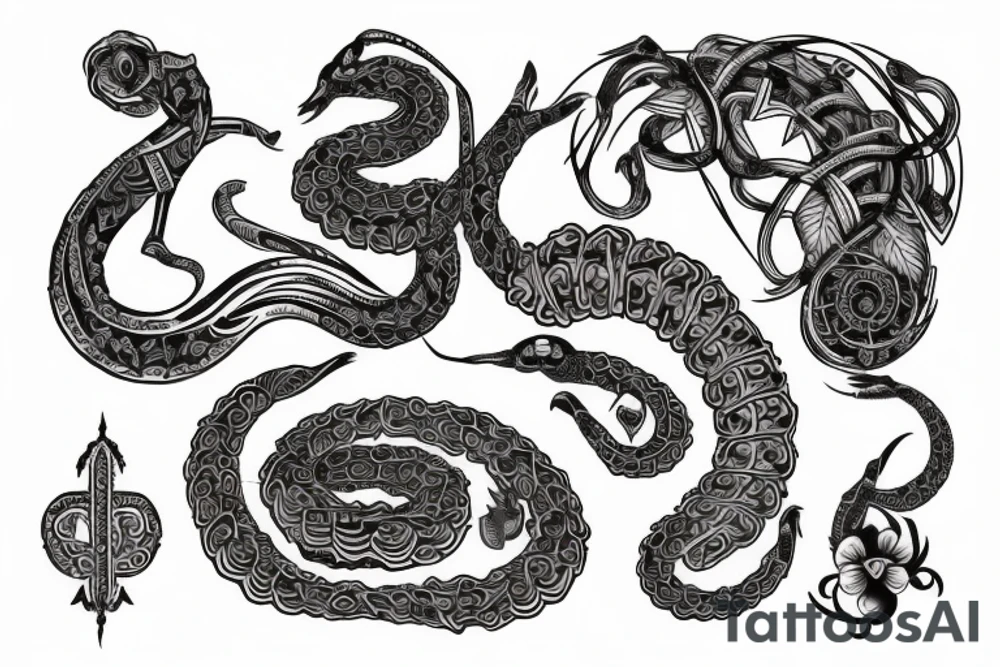 gypsy, traditional symbols, snake and flowers tattoo idea