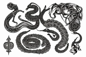 gypsy, traditional symbols, snake and flowers tattoo idea