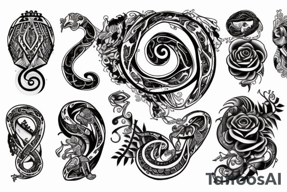 gypsy, traditional symbols, snake and flowers tattoo idea